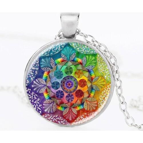 SUTEYI Fashion Handmade Henna Yoga Necklace Om Symbol Buddhism Mandala Pendant Art Pattern Glass Necklaces Jewelry For Women