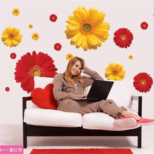 1Set Daisy Living Room Vinyl 3D Wall Stickers Flowers Window Decor Bedroom Wall Decals Sticker To The Kitchen on The Door
