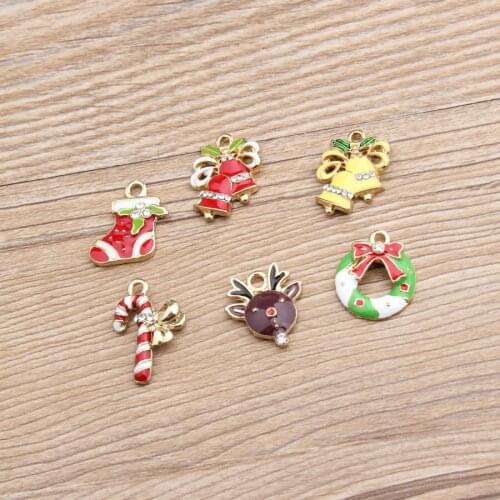 10pcs Enamel Christmas holiday candy cane charms metal Garland pendants jewelry making material DIY craft ornament decoration