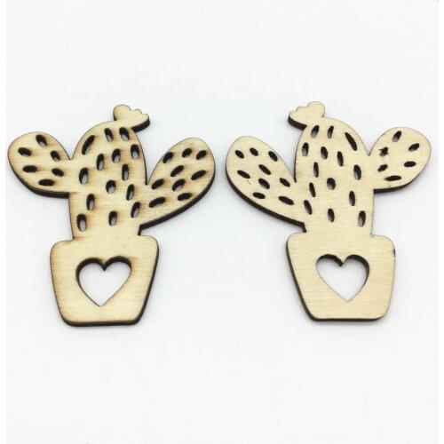 100pcs 50x40mm Wood Cactus Shapes Embellishments Chips Natural Wedding Decorations Scrapbooking Cardmaking DIY Crafts