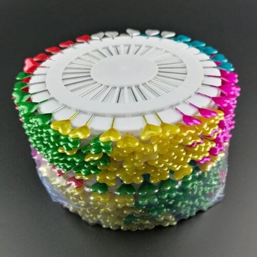 120PCS DIY Heart Head Dressmaking Pins Round Pearl Head Pins Decorative Sewing Pin 4 Wheels Color Assorted Pinwheel Needles