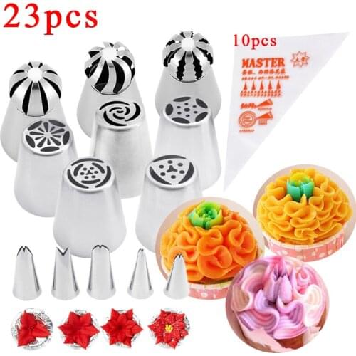 23PCS Torch Leaf Cream Pastry Decorating Tips Set Stainless Steel Russian Tulip Icing Piping Cake Nozzles Cupcake Baking Tools