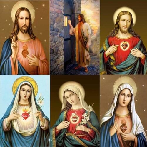 5D Diy Diamond Painting Christian Icon Diamond Embroidery Catholic Icon Sacred Heart Immanuel LUOVIZEM L166