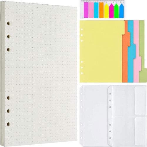 A6 Refillable Notebook Planner Organizer with 45 Refill Paper,5 Binder Dividers, 160 Index Tabs with Ruler, 2 Binder Pockets