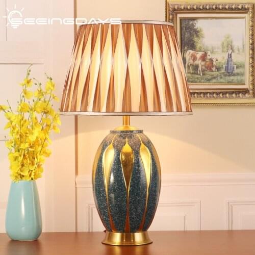 40X67CM SeeingDays European Style Large Ceramic Table Lamp for Living Room Bedroom High-End Luxury Retro Bedroom Bedside Lamp