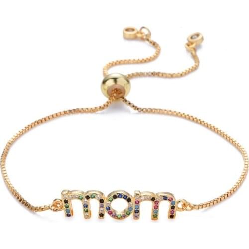Mom micro pave cz zircon cubic zirconia Bracelet Adjustable silicone silver gold plated Charm Snake Chain Copper bjm34