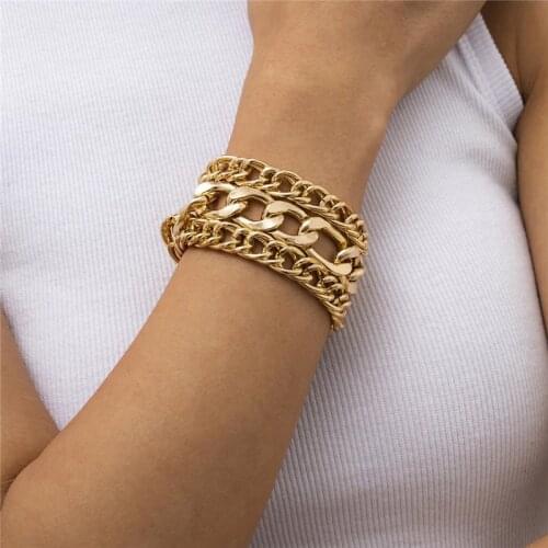 Cool Golden Silver Plated Bracelets Male Female Hip Hop Wrist Accessories Quality Width Chain Bracelet Men Women Jewelry Gift