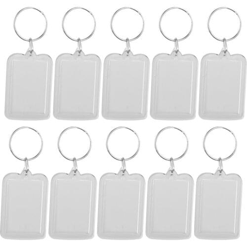 10pcs DIY Split Ring Key Chain Rectangle Transparent Blank Acrylic Insert Photo Picture Frame Keyring Keychain Gift