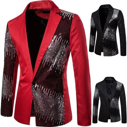Brand Sequin Blazer Men Black Red Blazers For Men Singer Costume Prom Stage Shinny Jacket Nightclub Casual Coat Q229