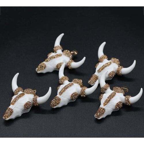 Bull Bone With Diamonds Pendants Single Hole Charms for Jewelry Making DIY Bracelets Necklace Accessories Size 26x30mm