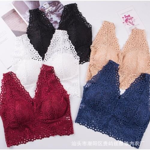 Padded Bralette Deep V Lace Bras For Women Fashion Wireless Bra 3 Colors Summer Crop Top Girls Backless Lingerie Free Size 2019