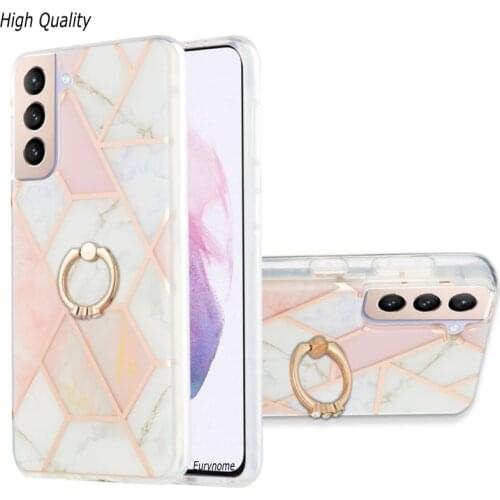 Case For Samsung Galaxy S21 Plus S20 Ultra S21+ Ring Stand Shockproof IMD Silicone Plating Marble Cover For Samsung S20 FE