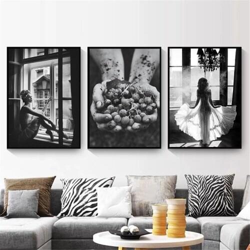 Black White Ballet Girl Canvas Painting Old Phonograph Camera Prints Boxing Gloves Poster Fashion Wall Art Pictures Home Decor