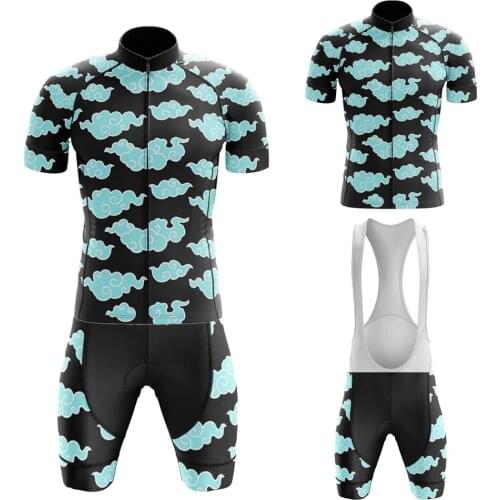 Cloud series Black Cycling Jersey Set Short Sleeve Bike Clothing Bib Shorts Gel Breathable Pad New Maillot Ciclismo Hombre