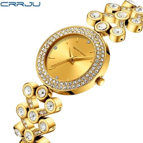 CRRJU 2205 Ladies Watch Bracelet Watch Fashion Luxury Crystal Diamond Gold Watch Women Bracelet Watch Relogio Masculino