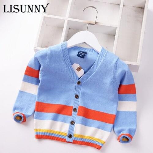 Children Sweaters Kids V-neck Sweaters 2021 Autumn New Baby Fashion Knitted Jacket Boy Knit Cardigan Striped Coat 0-5y Toddler