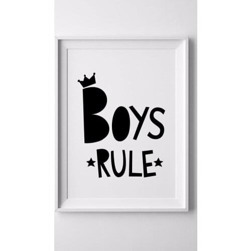Boys Rule Canvas Printing Wall Art Scandinavian , Coloring by Numbers Poster Wall Decor for Boys Room, Baby Boys Nursery Art