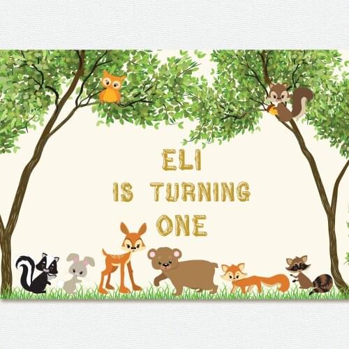 Custom woodland jungle safari animals baby shower 1st birthday tree photography backgrounds Computer print party backdrops