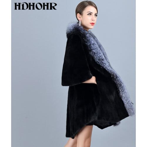 HDHOHR 2020 Fashion Real Mink Fur Coats Women Warm Big Fox Fur Collar Parkas Thick Winter High Quality Mink jackets Female