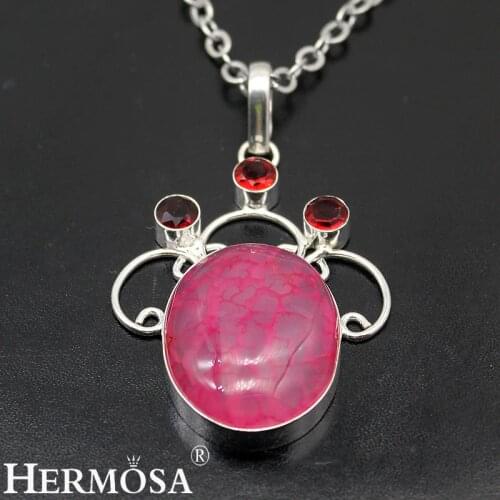 Hermosa Pretty RedGarnet Quartz Gifts Charms Necklace Pendant 2 5/8 Inches NY884 Free Shipping