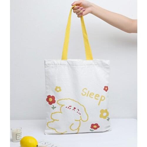 Women Canvas Shoulder Bag Cartoon Print Ladies Shopping Bags Cotton Cloth Fabric Handbags Tote Books Bag For Girls Student