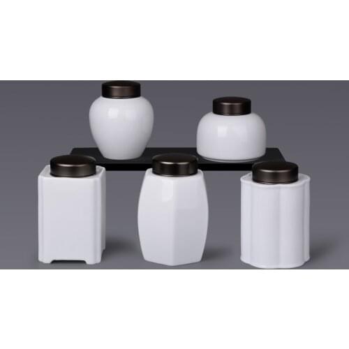 Tea Caddy Ceramic Airtight Tank Moisture-proof Tea Box Storage Tank Storage Tank White Porcelain Household Pu'er Black Tea