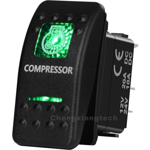 Compressor 5 Pin On Off Green Led Backlit Printed Rocker Switch for Car Boat Truck 12v 24v SPST Waterproof