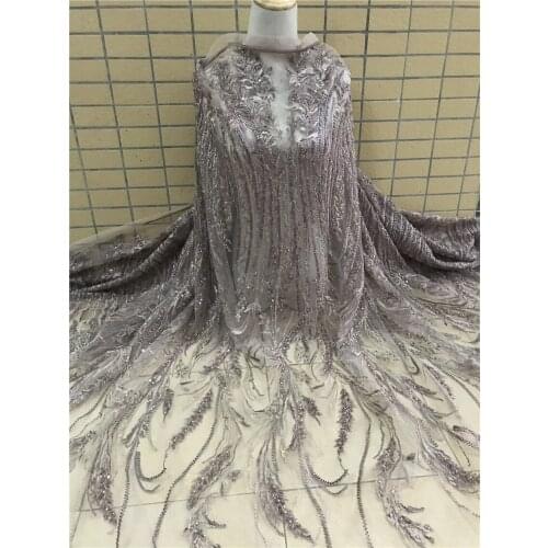 Beautiful Lace French Tulle Mesh Lace Fabric with Beads Handmade ZH-218687 Lace Fabrics for Nigeria Party