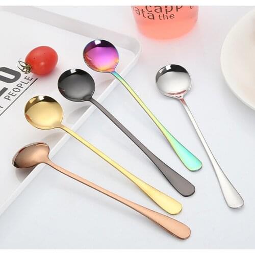 Stainless Steel Colorful Spoon 18.8 * 3.5 Cm Long-Handled Spoons Flatware Coffee Drinking Tools Kitchen Gadget Drop Shipping