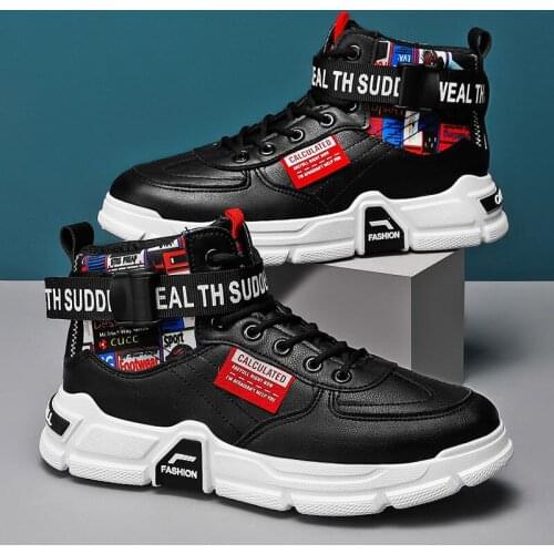 New Fashion Print High Top Men Casual Shoes Trainers Male Black White Platform Casual Sneakers Street Mens Skateboarding Sneaker