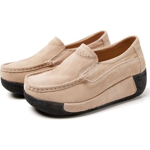 Spring Hot Genuine Leather Sneakers Womens Casual Rocking Shoes Korean Style Raise the Bottom Mom Shoes