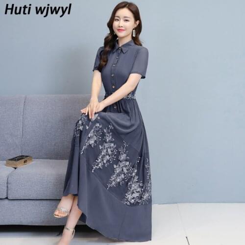 Summer Plus Size Vintage Maxi Dress Women Elegant Party Casual Black Midi Vestido 2021 Bodycon Sexy Lace Embroidery Floral Dress