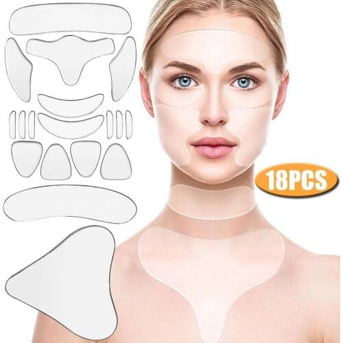 18pcs/lot Reusable Silicone Removal Sticker Mask Face Forehead Neck Eye Sticker Pad Anti Aging Skin Lifting Care Patch