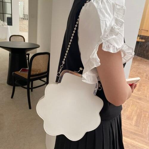 Fashion White Flower Women Purse Handbags Lovely Small Shell Ladies Shoulder Bags Simple Solid Color Chain Female Crossbody Bags