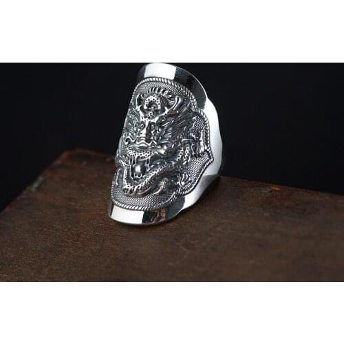 Wholesale male money fine silver S990 Thai silver restoring ancient ways ring process Men kirin totem silver ornament