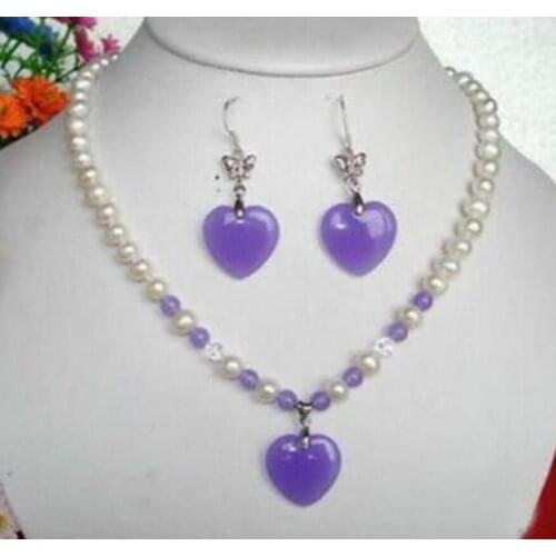 New hot 7-8MM White Akoya Pearl & Alexandrite Pendants Necklace 18"+ earrings