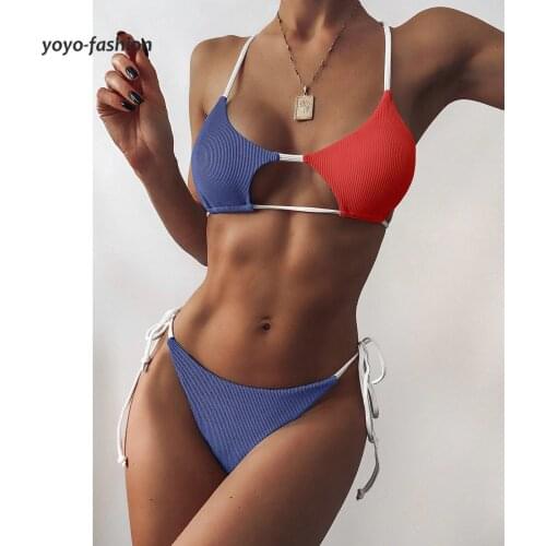 New Sexy Ladies Stitching Strappy Womens Swimsuit Bikini Bathing Swimwear Set Two Pieces Beach Wear Swimsuit Biquini Patchwork