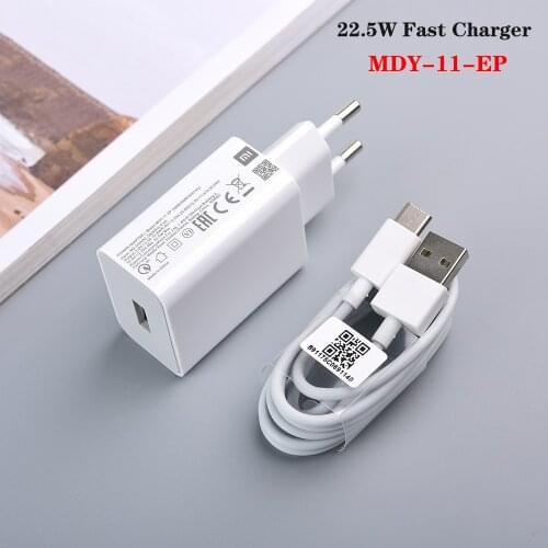 Original Xiaomi MDY-11-EP EU Fast Charger 22.5W QC 3.0 Charge Adapter 1M USB Type C Cable For Mi 10 9 Lite 9T Redmi Note 8T 9S 9