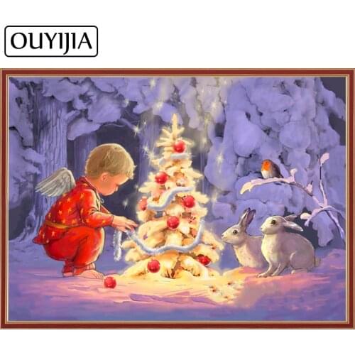 OUYIJIA O Angel 5D DIY Cartoon Diamond Painting Embroidery Diamond Cross Stitch Christmas Rhinestone Mosaic Home Decoration