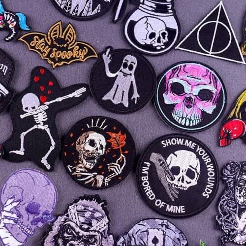Punk Diy Embroidery Patch Iron On Patches For Clothes Skull Patch Embroidered Patches For Clothing Stickers On Clothes Applique