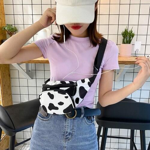 Cow Milk Fanny Waist Bag Women Canvas Zipper Classic Texture Creative Design Chic Leisure Simple Chest Shoulder Pack Purse