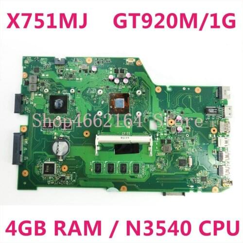 X751MJ 4GB RAM N3540 CPU GT920M/1G motherboard For ASUS F751 F751M MJ MD K751M K751MD X751 X751MD MJ laptop mainboard tested ok