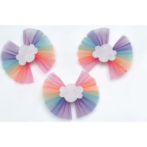 Retail 1pc Fashion Cute Glitter Cloud Bowknot Hairpins Gradient Rainbow Mesh Bow Hair Clips Princess Hair Accessories