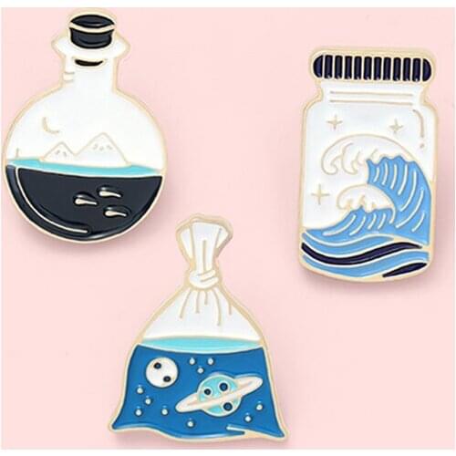 Blue Nature Enamel Pin Custom Ocean Mountain Universe Brooches Bag Lapel Pin Cute Cartoon Badge Jewelry Gift For Kid Friends