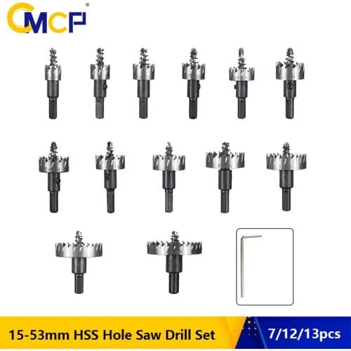CMCP Hole Saw Drill 7/12/13PCS 15-53mm HSS Hole Cutter for Drilling Stainless Steel Iron Metal Drilling Tools Core Drill Bit
