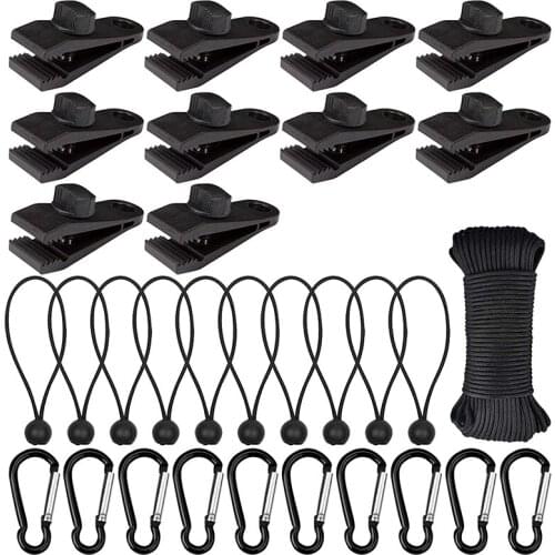 Top!-31Pcs Camping Tarp Clip Set with Carabiner and Tied Rope,Tent Accessories for Awnings Outdoors Camping Garden