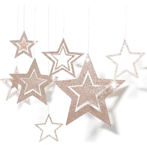 Wedding Decoration 7pcs Twinkle Star Paper Garland Banner Baby Shower Boy Girl Birthday Party Decorations Kids Event Party Decor
