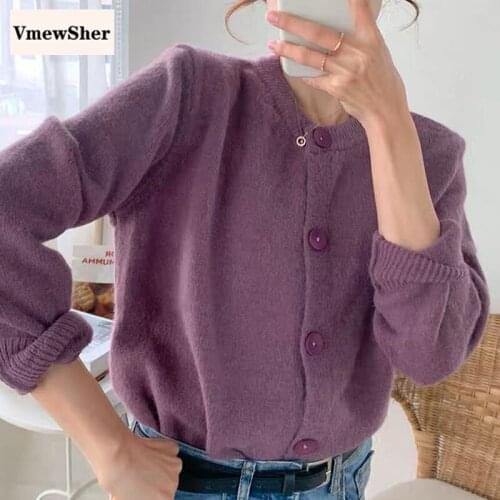 VmewSher New Winter Women Cardigans Sweater Coat Autumn Knitted Top 0-neck Solid Casual Stylish Button Korean Lady Knitwear