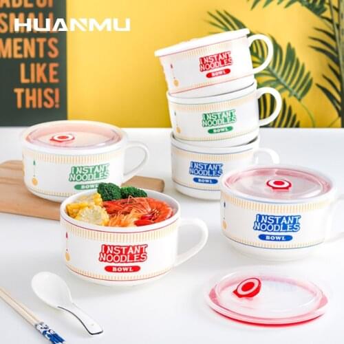 800ml/1100ml Japanese Ceramic Instant Noodle Bowl With Lid Breakfast Big Coffee Cup Household Dormitory Lunch Box Soup Bowl