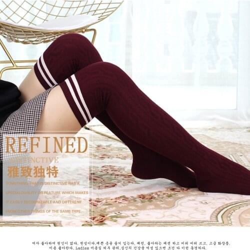 Japanese High Stockings Sexy Stockings Spring And Autumn Womens Pile Twist Knit Two-Bar Stockings Thigh Over-The-Knee Socks